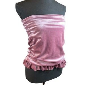 Blue Blush Strapless Rose Bottom Ruffle Velvet Feel Top | Size S